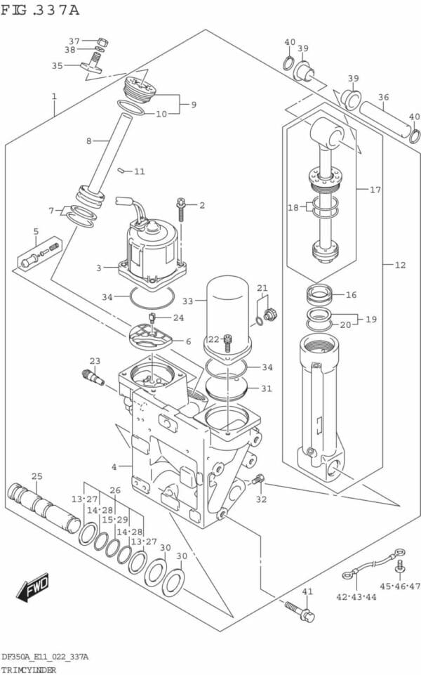 DF300B-325A-350A-240001 Trim Cylinder (DF350A,DF325A)(SEE NOTE 1)