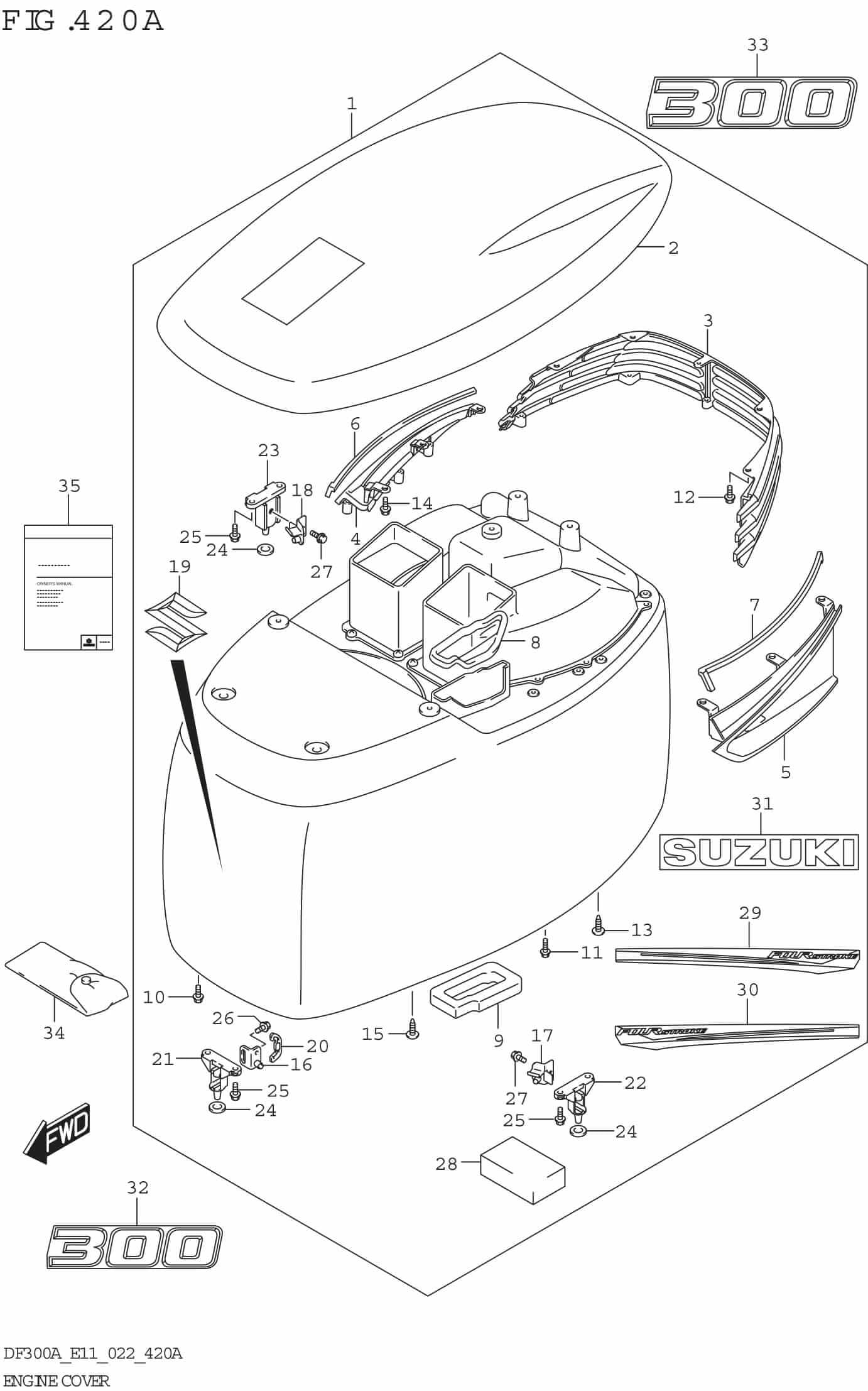 Suzuki OEM Outboard Motor Storage Cover For DF250AP & DF300 Models - Sunbrella UV Resistant