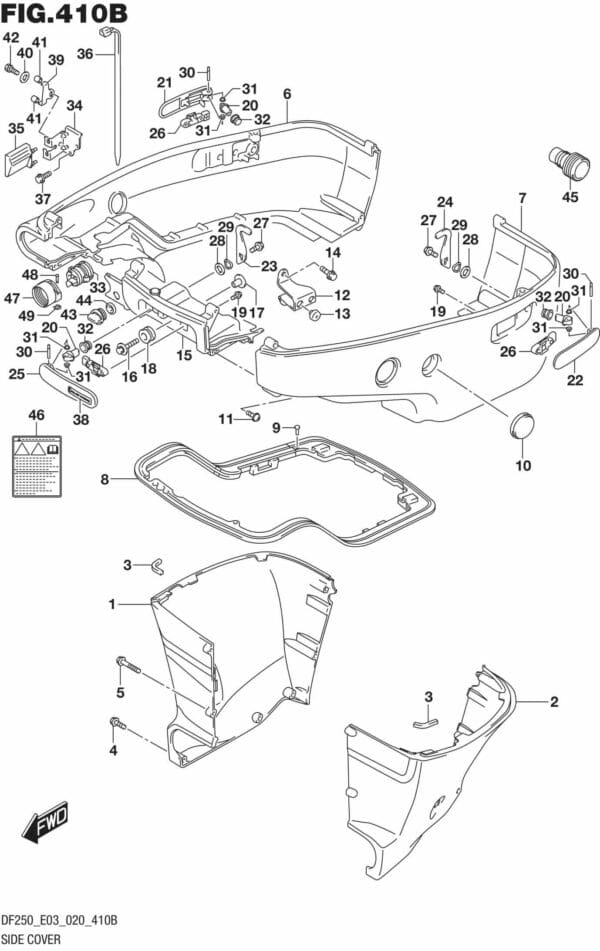 DF225T,Z,250T,Z,ST-040001 Side Cover TRANSOM(L) (DF250ST)