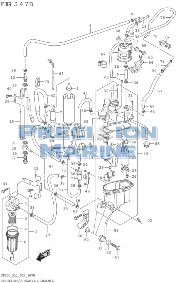 DF200/225/250-240001 Fuel Pump/Fuel Vapor Separator (SEE NOTE 1)