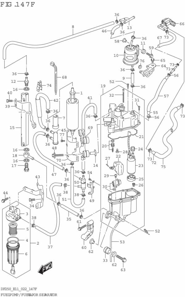 DF200/225/250-240001 Fuel Pump/Fuel Vapor Separator (SEE NOTE 1)