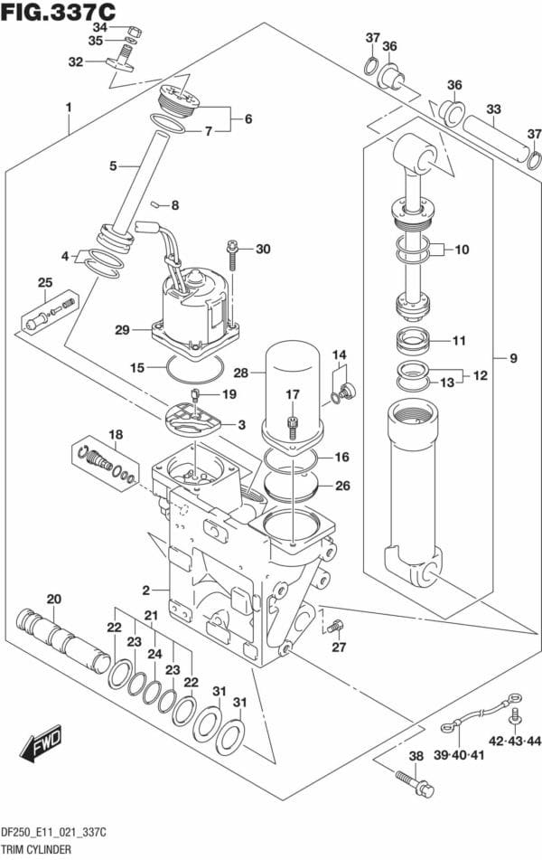 DF200/225/250-140001 Trim Cylinder (SEE NOTE)