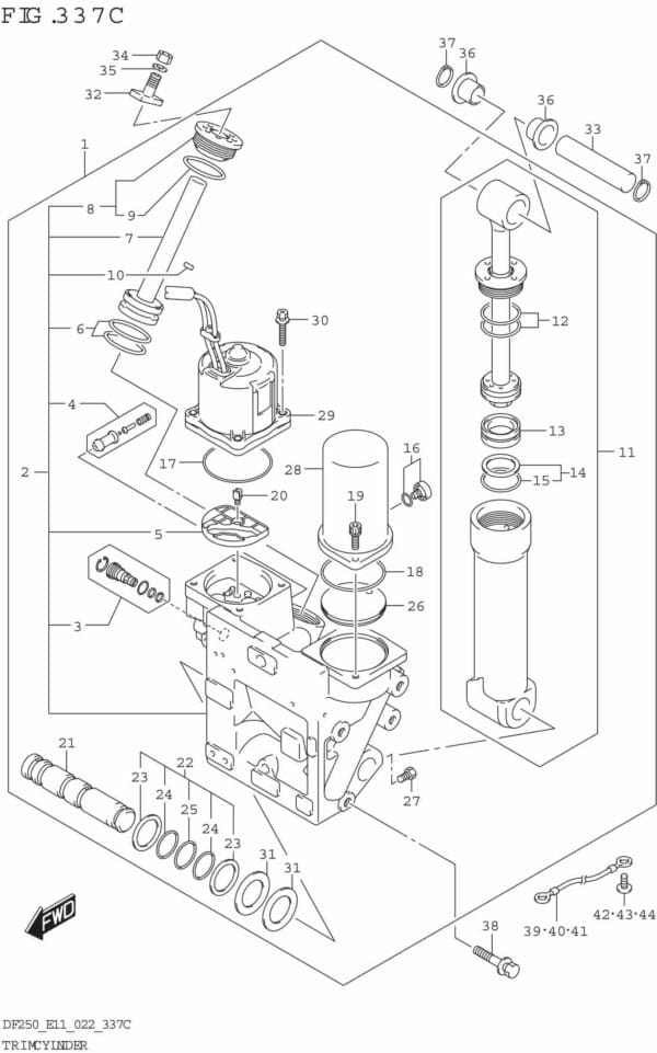 DF200/225/250-240001 Trim Cylinder (X-TRANSOM XX-TRANSOM)(SEE NOTE 1)