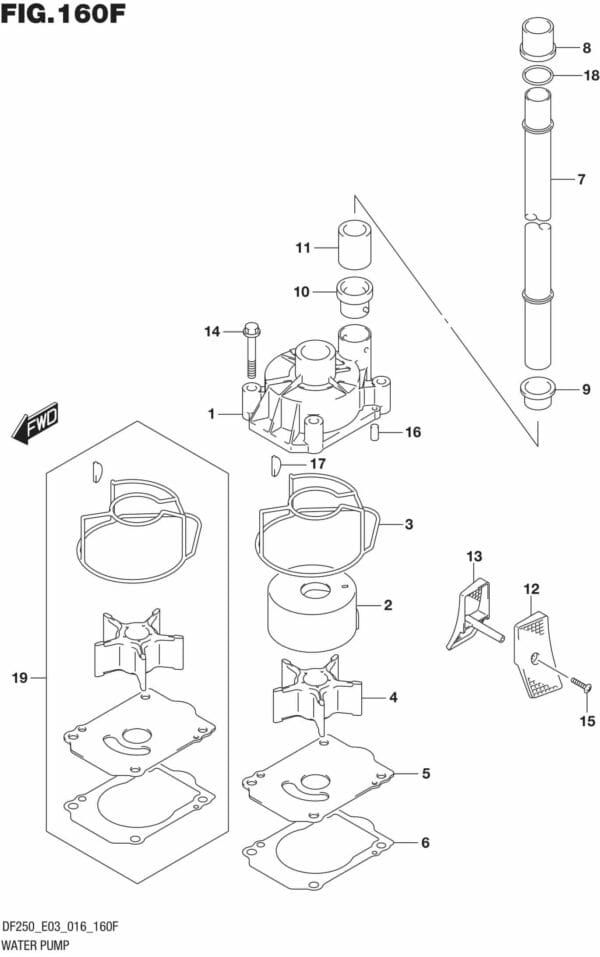 DF200T,Z,225T,Z,250T,Z,ST-610001 Water Pump (DF250Z E03)