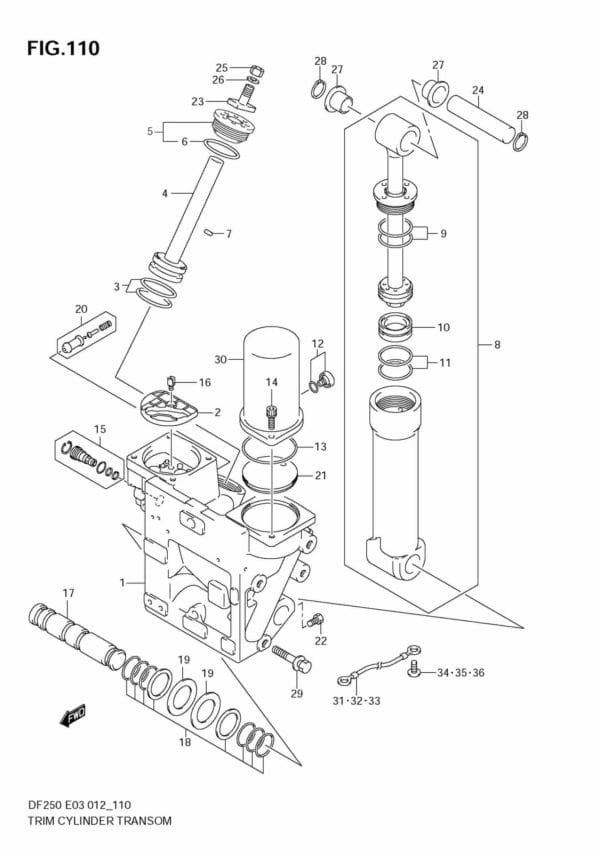 DF200/225/250 210001 Trim Cylinder TRANSOM(X) (DF200Z E3)