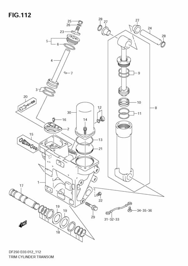 DF200/225/250 210001 Trim Cylinder TRANSOM(X,XX) (DF225Z E3)