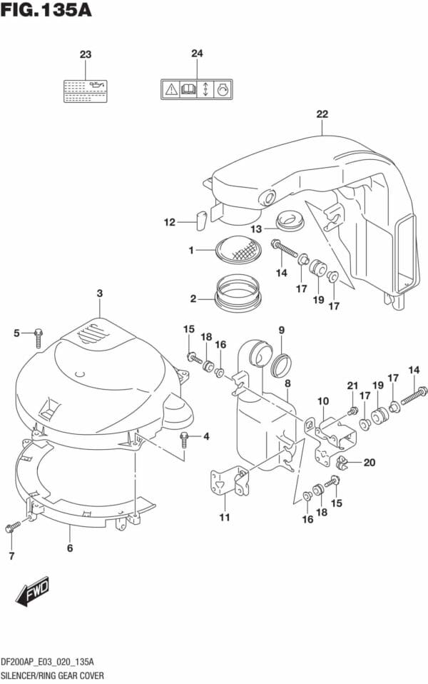 DF150AP,175AP,200AP-040001 Silencer/Ring Gear Cover