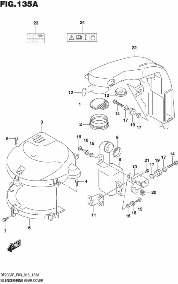 DF150AP,175AP,200AP-810001 Silencer/Ring Gear Cover