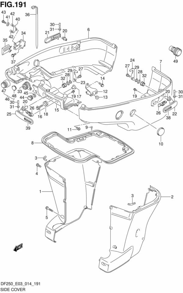 DF200/225/250-410001 Side Cover TRANSOM(X,XX) (DF225T E03)