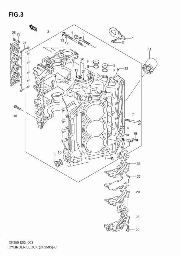 DF200-225-250,S,T,Z 2004-2010 Cylinder Block (DF250S)