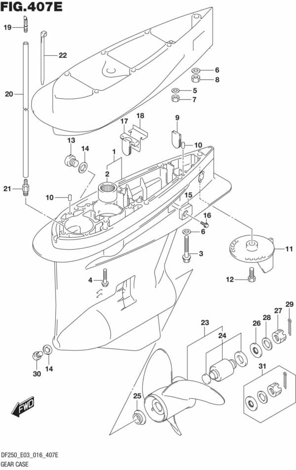 DF200T,Z,225T,Z,250T,Z,ST-610001 Gear Case (DF250T E03)