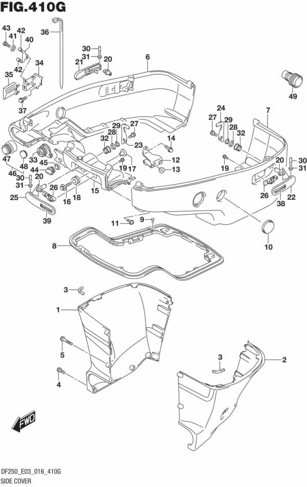 DF200T,Z,225T,Z,250T,Z,ST-610001 Side Cover TRANSOM(L) (DF200T E03)