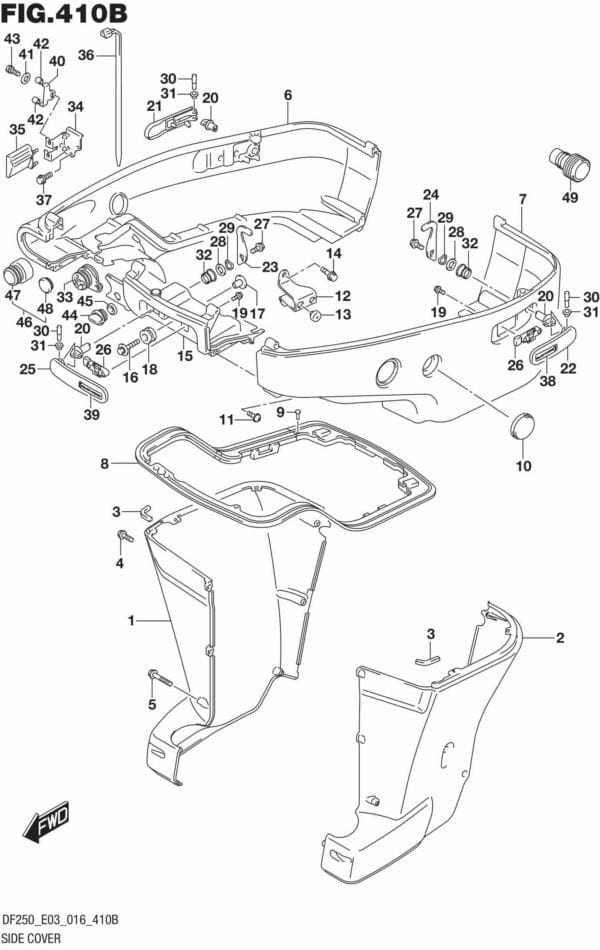 DF200T,Z,225T,Z,250T,Z,ST-610001 Side Cover TRANSOM(X) (DF200Z E03)