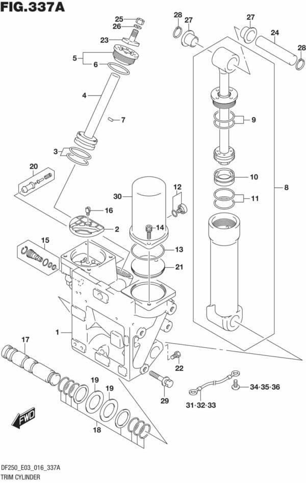 DF200T,Z,225T,Z,250T,Z,ST-610001 Trim Cylinder TRANSOM(X) (DF200T E03)