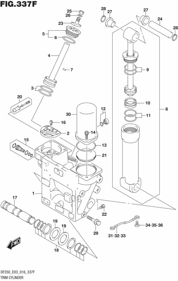 DF200T,Z,225T,Z,250T,Z,ST-610001 Trim Cylinder TRANSOM(X,XX) (DF250Z E03)