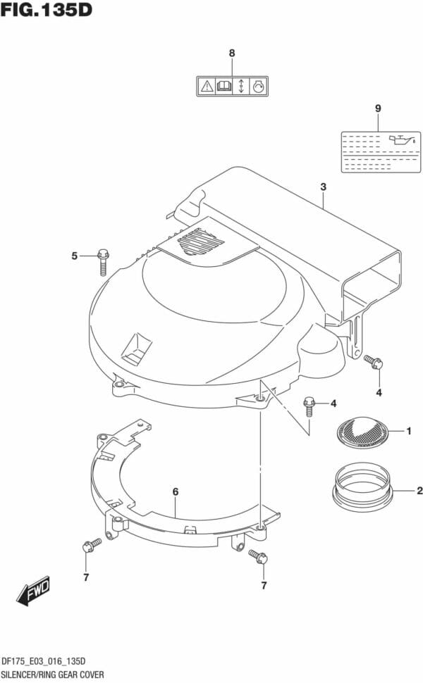 DF150,-175,T,Z,ST,TG,ZG,-610001 Silencer/Ring Gear Cover (DF150ZG E03)