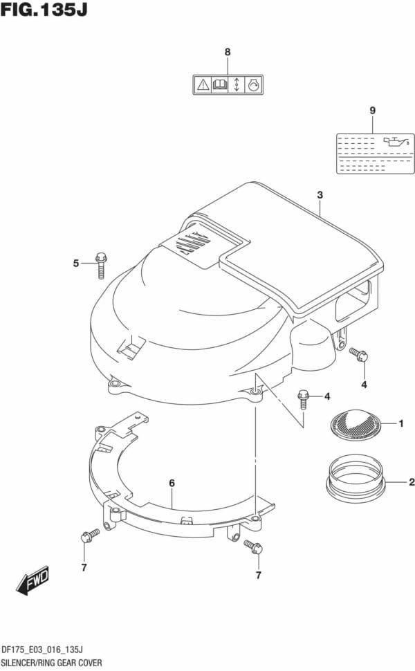 DF150,-175,T,Z,ST,TG,ZG,-610001 Silencer/Ring Gear Cover (DF150ST E03)