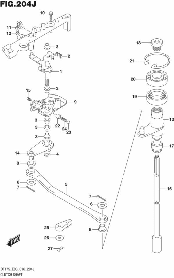 DF150,-175,T,Z,ST,TG,ZG,-610001 Clutch Shaft (DF150ST E03)