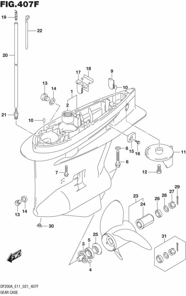 DF150AT,AZ,175AT,AZ,200AT,AZ-140001 Gear Case ((DF175AZ DF150AZ) (E01 E11 E40))