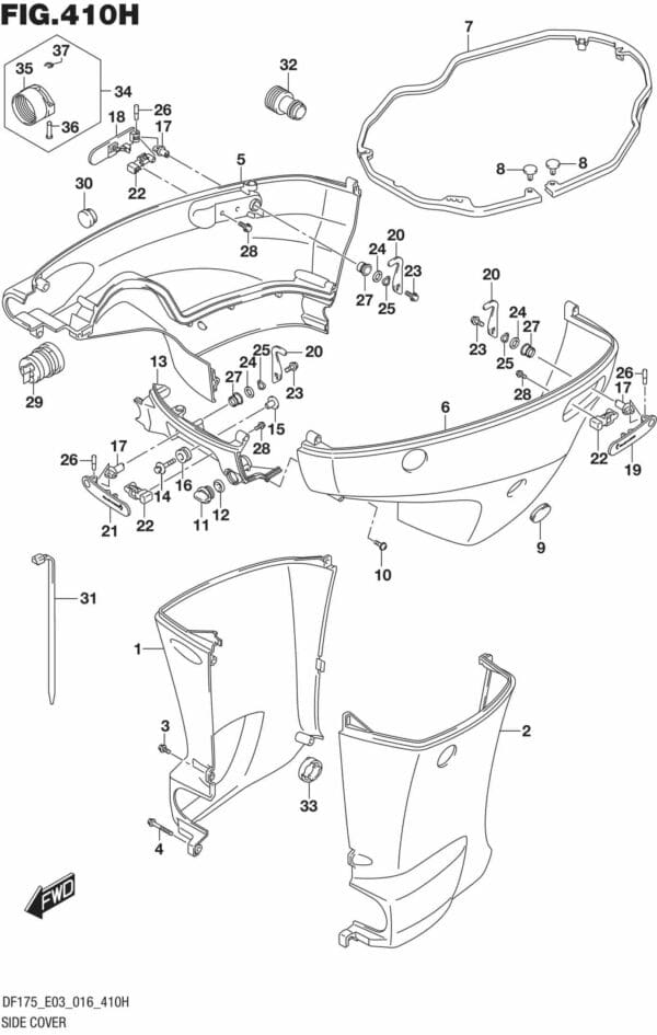 DF150,-175,T,Z,ST,TG,ZG,-610001 Side Cover (DF175ZG E03)