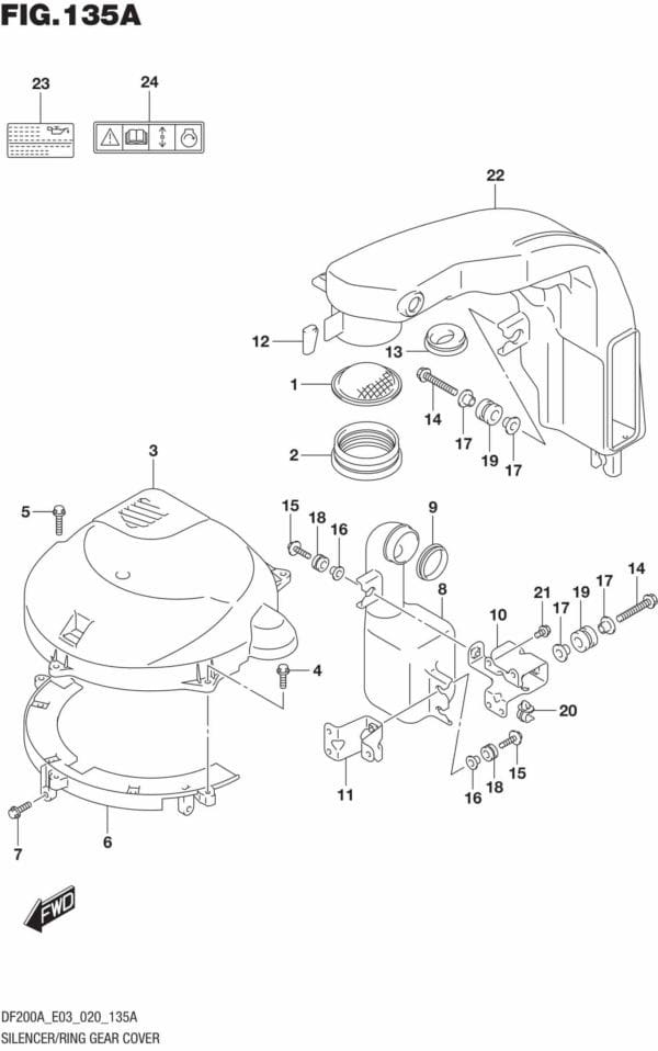 DF150AT,AZ,175AT,AZ,200AT,AZ-040001 Silencer/Ring Gear Cover