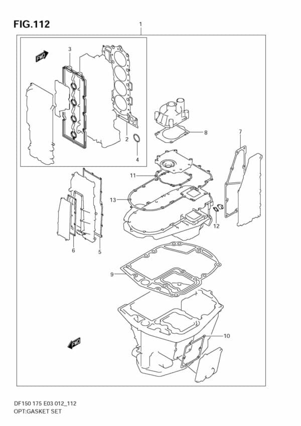 DF150/175 15002F-210001~; 15002Z-210001~; 17502F-210001~; 17502Z-210001 OPT: Gasket Set (DF150T)