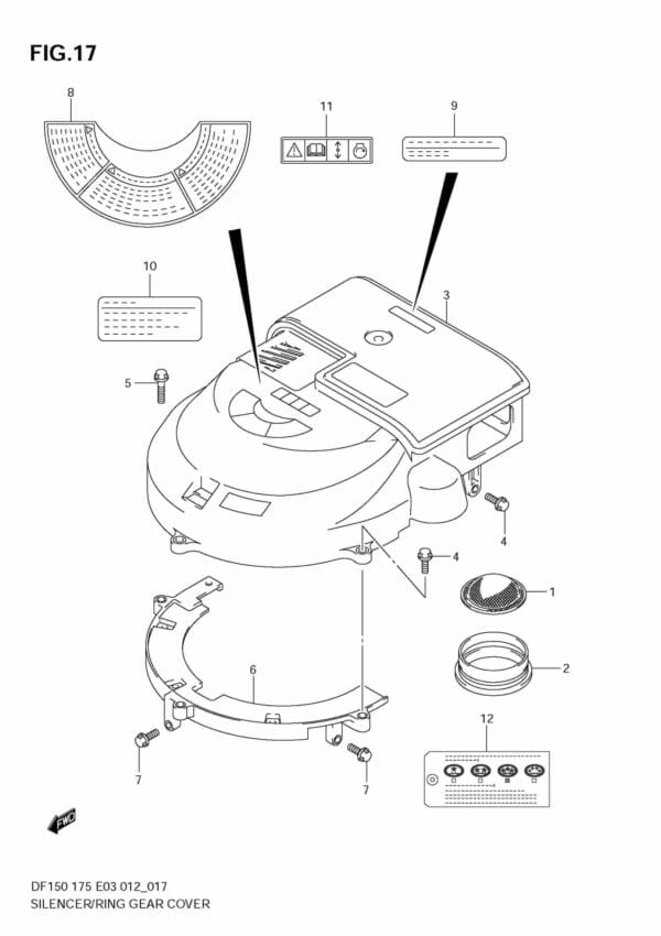 DF150/175 15002F-210001~; 15002Z-210001~; 17502F-210001~; 17502Z-210001 Silencer/Ring Gear Cover (DF175Z)