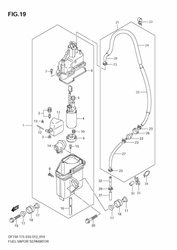DF150/175 15002F-210001~; 15002Z-210001~; 17502F-210001~; 17502Z-210001 Fuel Vapor Separator (DF150T)