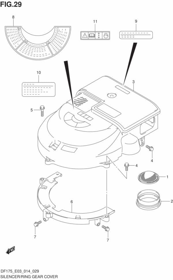 DF150-175,T,TG,Z,ZG-410001 Silencer/Ring Gear Cover (DF150T E03)