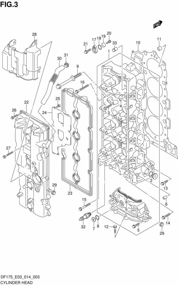 DF150-175,T,TG,Z,ZG-410001 Cylinder Head (DF150Z E03)