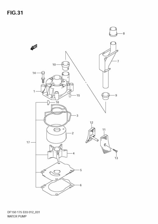 DF150/175 15002F-210001~; 15002Z-210001~; 17502F-210001~; 17502Z-210001 Water Pump (DF150T)