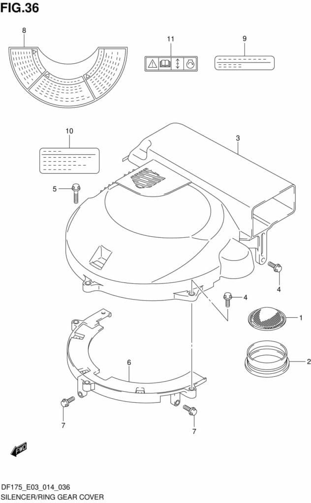 DF150-175,T,TG,Z,ZG-410001 Silencer/Ring Gear Cover (DF175ZG E03)