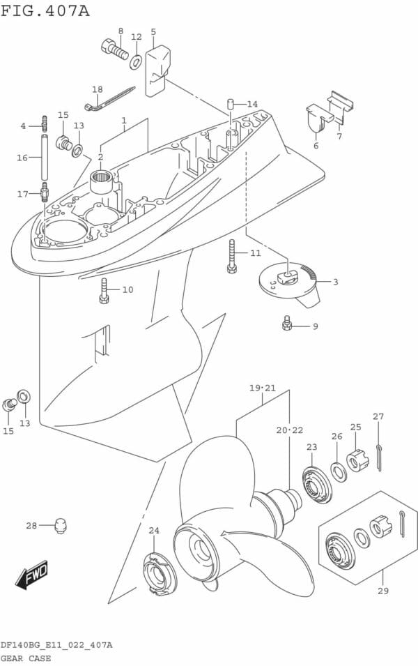 DF140BG,DF140BZG-240001 Gear Case ((DF115BG,DF140BG):E11)