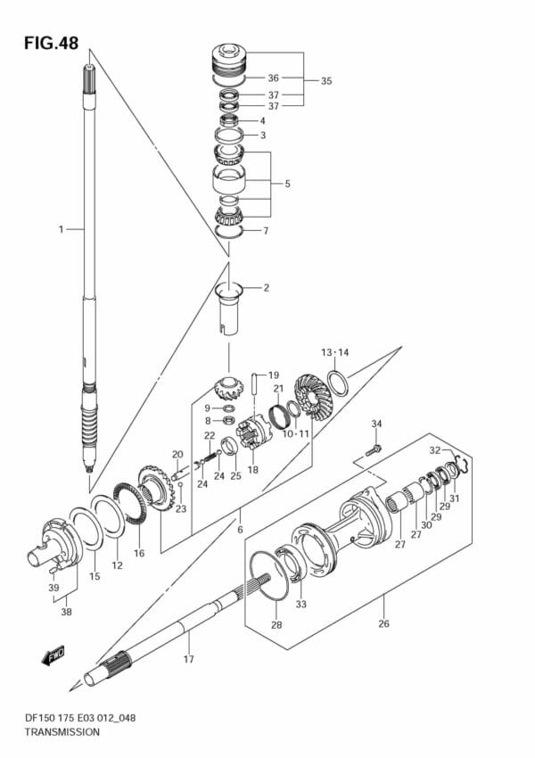 DF150/175 15002F-210001~; 15002Z-210001~; 17502F-210001~; 17502Z-210001 Transmission (DF150T)