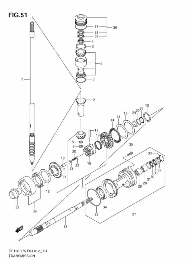 DF150/175 15002F-210001~; 15002Z-210001~; 17502F-210001~; 17502Z-210001 Transmission (DF175Z)