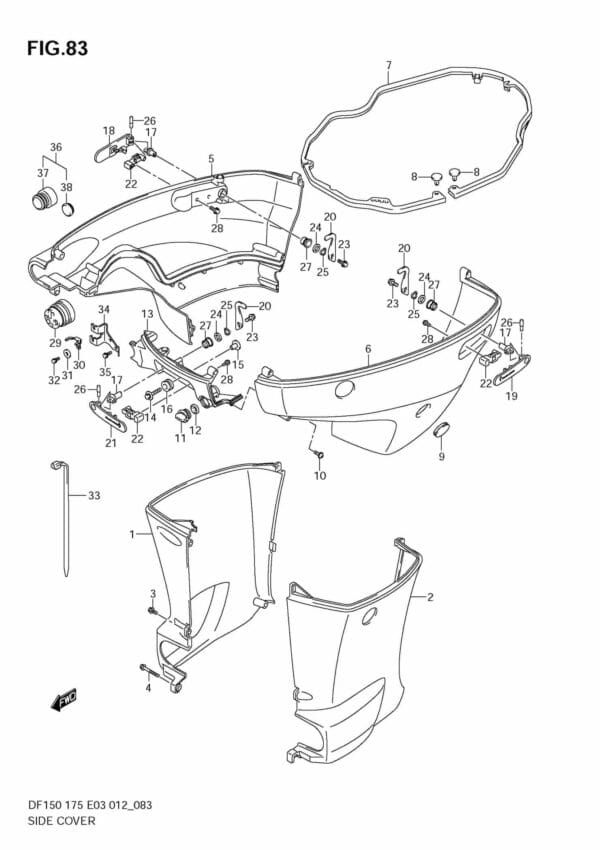 DF150/175 15002F-210001~; 15002Z-210001~; 17502F-210001~; 17502Z-210001 Side Cover (DF150T)