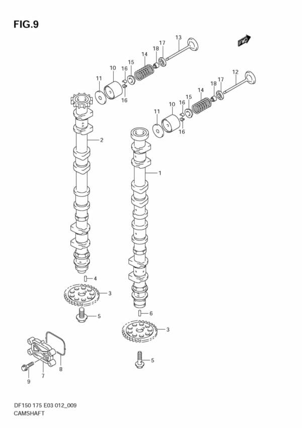 DF150/175 15002F-210001~; 15002Z-210001~; 17502F-210001~; 17502Z-210001 Camshaft (DF150T)