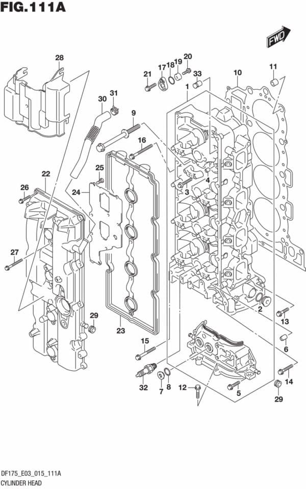 DF150,-175,-T,-Z,-ST,TG,-ZG,-510001 Cylinder Head (DF150T E03)