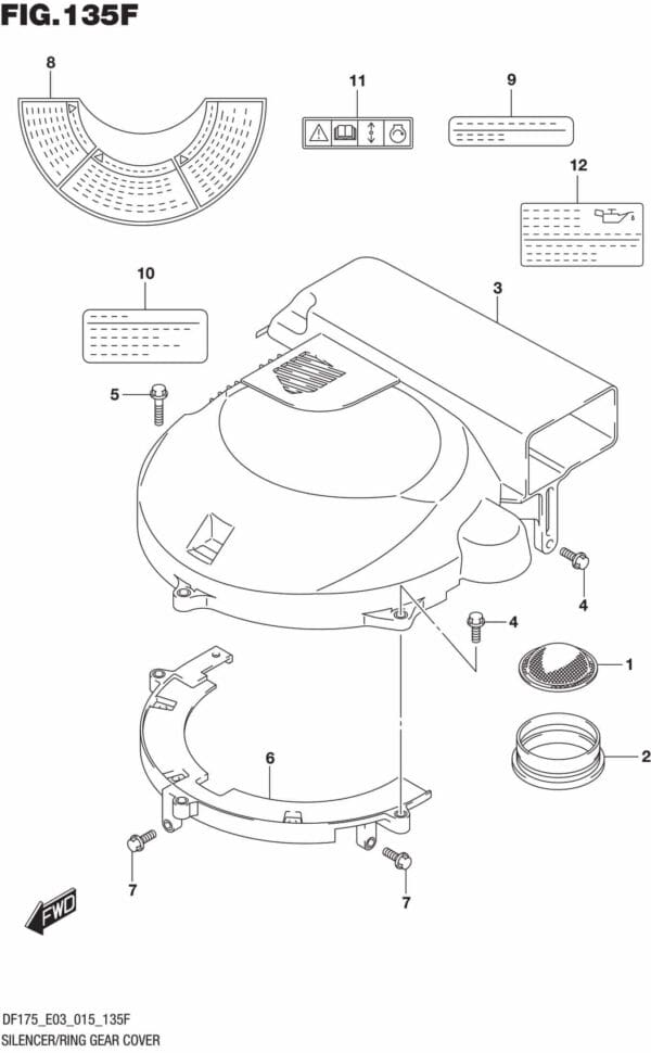 DF150,-175,-T,-Z,-ST,TG,-ZG,-510001 Silencer/Ring Gear Cover (DF175TG E03)