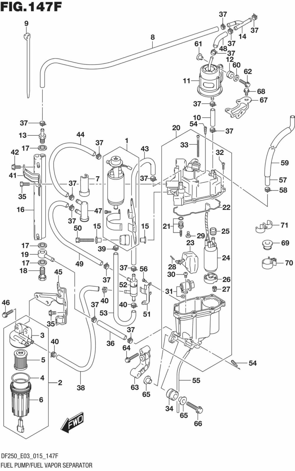 DF200T,Z-225,T,Z-250,T,Z,ST-510001 Fuel Pump/Fuel Vapor Separator (DF250Z E03)