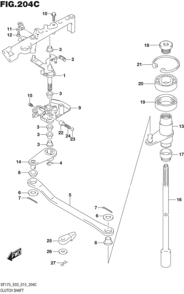 DF150,-175,-T,-Z,-ST,TG,-ZG,-510001 Clutch Shaft (DF150Z E03)