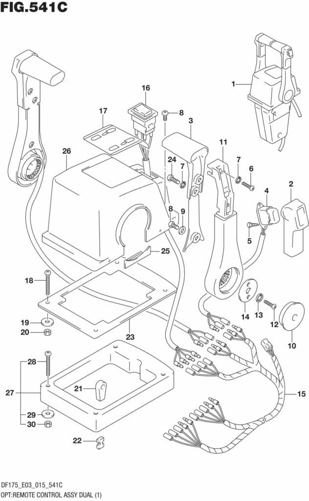 DF150,-175,-T,-Z,-ST,TG,-ZG,-510001 OPT: Remote Control Assy Dual (1) (DF175T E03)