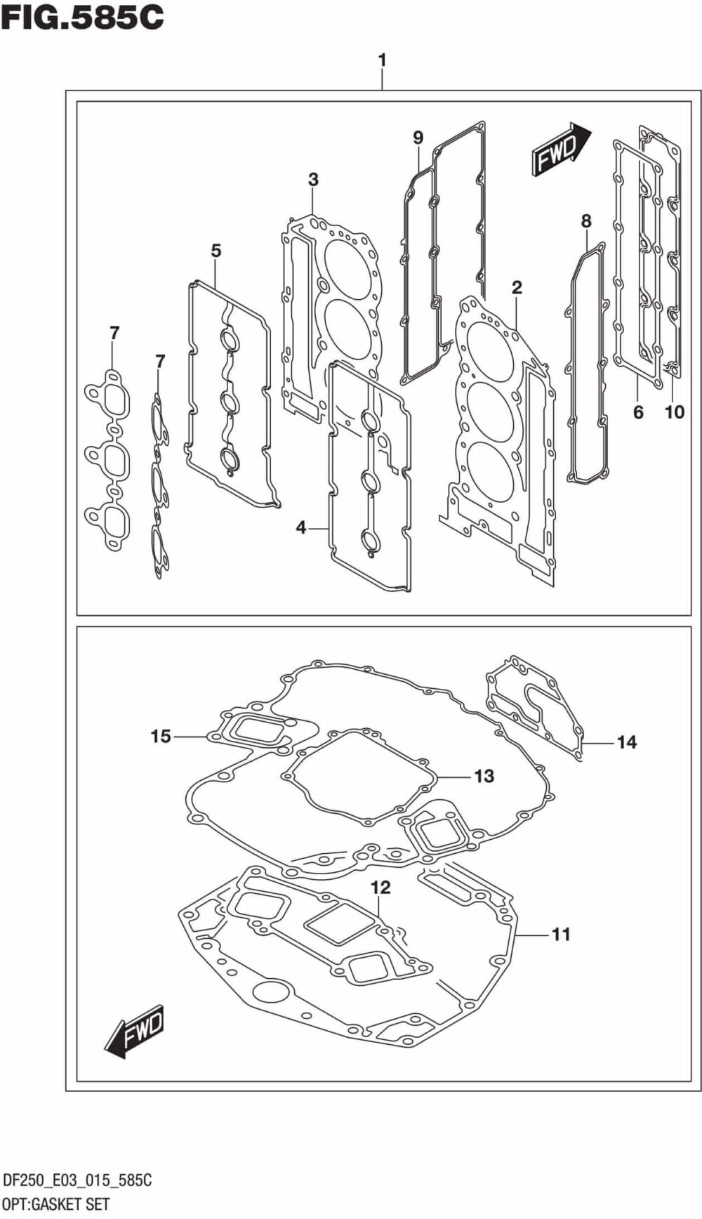 DF200T,Z-225,T,Z-250,T,Z,ST-510001 OPT: Gasket Set (DF225T E03)
