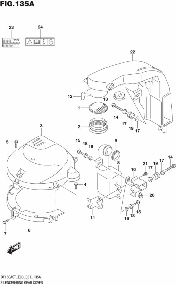 DF150AST,200AST-140001 Silencer/Ring Gear Cover