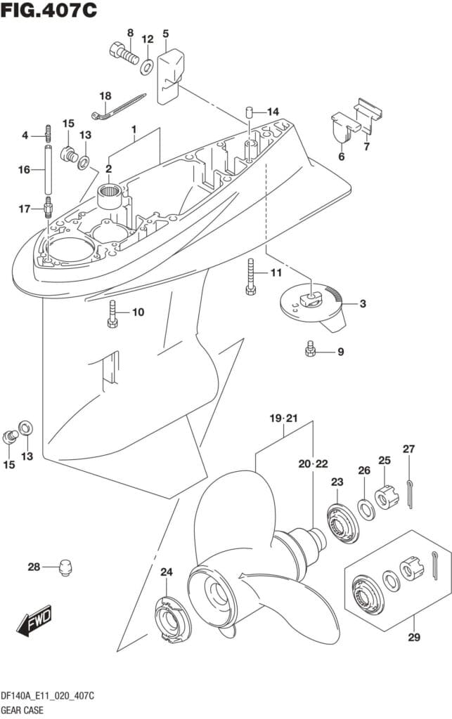 DF100AT,115AT,AZ,AST,140AT,AZ-040001 Gear Case (DF115AT E11)(DF140AT E11)