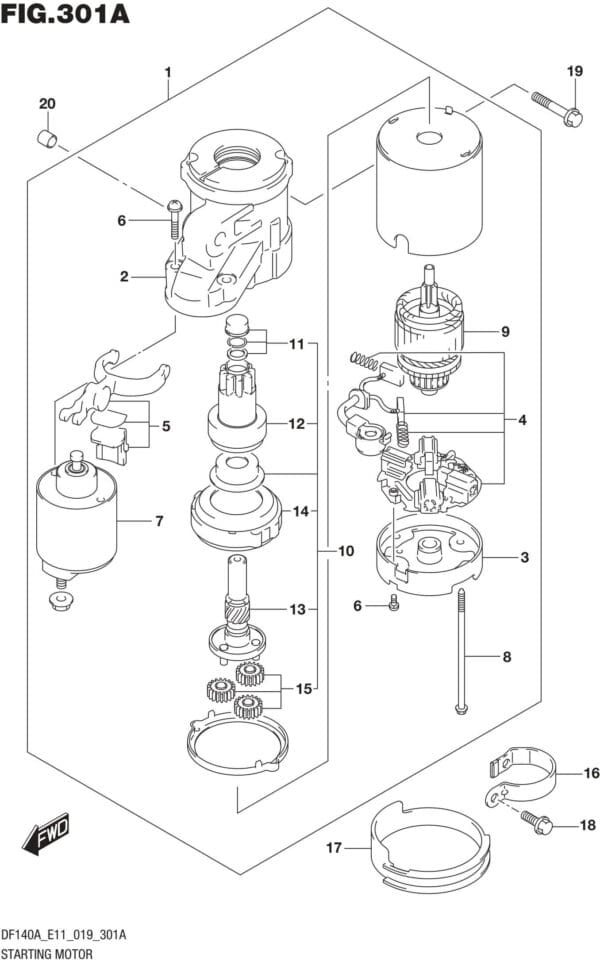 DF100AT,115AT,AZ,AST,140AT,AZ-910001 Starting Motor