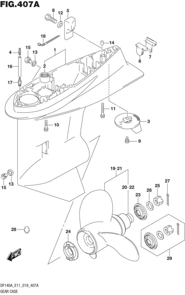 DF100AT,115AT,AZ,AST,140AT,AZ-910001 Gear Case (DF100AT)