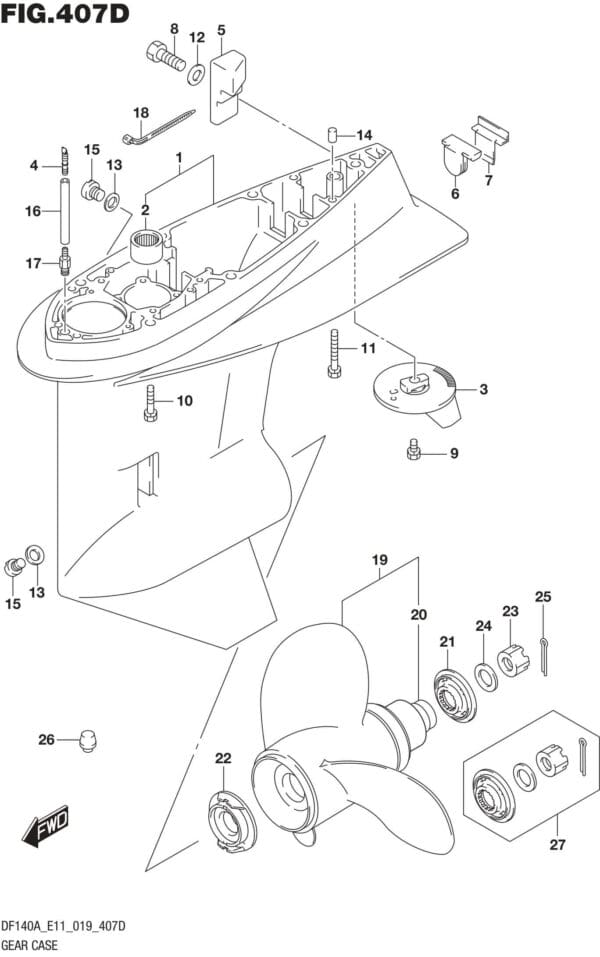DF100AT,115AT,AZ,AST,140AT,AZ-910001 Gear Case (DF115AZ E11)(DF140AZ E11)