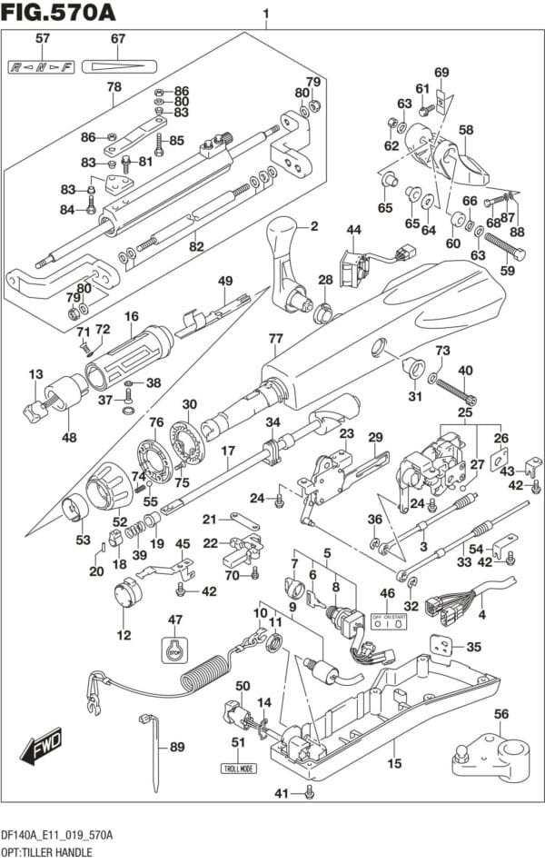 DF100AT,115AT,AZ,AST,140AT,AZ-910001 OPT: Tiller Handle (DF100AT)(DF115AT)(DF115AZ)