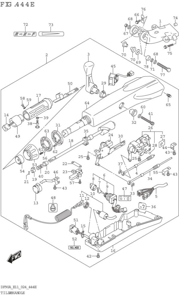 Tiller Handle (DF70A DF90A)(SEE NOTE 1)